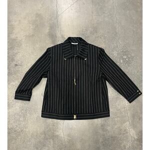 st john by marie gray stripe zip up jacket black size medium gold accents